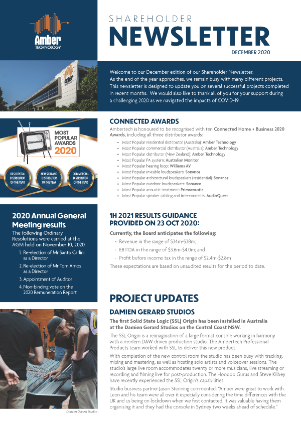 Shareholder Newsletter December 2020